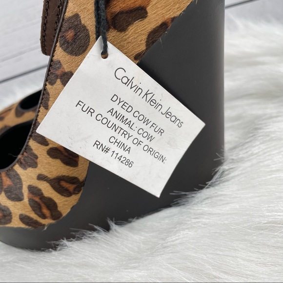 CALVIN KLEIN Leopard Print Wedges, made with Cow fur, NEW - Picture 2 of 13